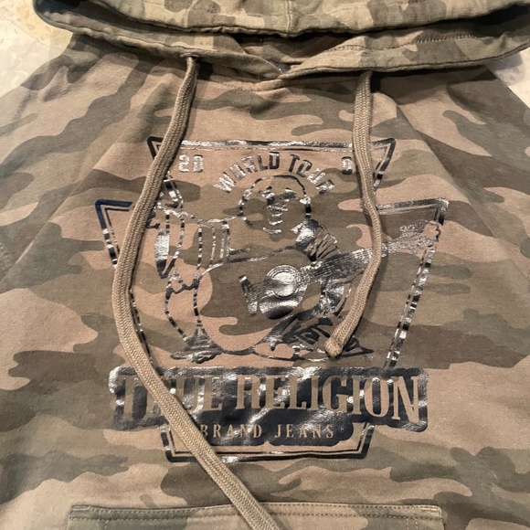 True Religion Men’s Foil Buddha Logo Hoodie – Camo Green (Size Small) - Picture 3 of 7